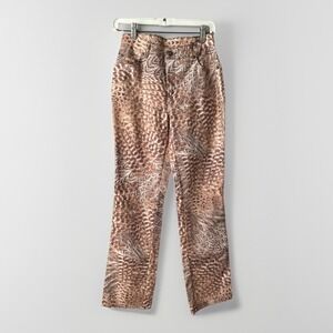 Vtg Newport News Jeans Women 8 Brown Floral‎ Stretch Jeanology Feather Bohemian